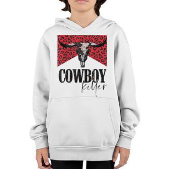 Western Cowgirl Leopard Punchy Cowboy Killers Bull Horn Youth Hoodie - Thegiftio UK