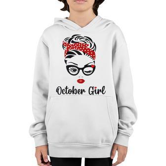 Womens October Girl Birthday Women Face Wink Eye Bandana Plaid Cute V2 Youth Hoodie - Thegiftio UK