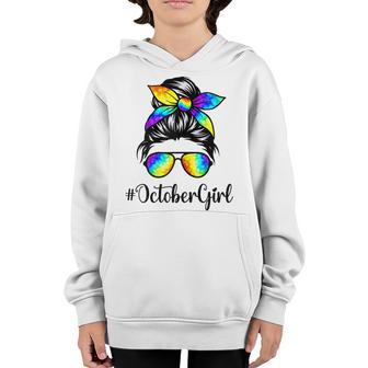 Womens October Girl Birthday Women Face Wink Eye Bandana Plaid Cute Youth Hoodie - Thegiftio UK