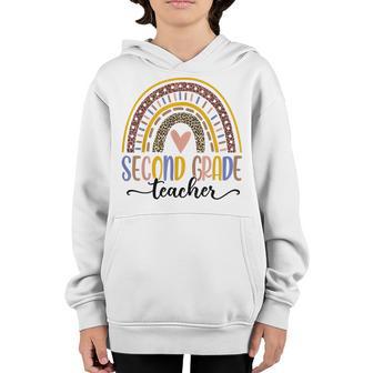 Womens Second Grade Teacher Leopard Rainbow Back To School Youth Hoodie - Thegiftio UK