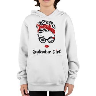 Womens September Girl Birthday Women Face Wink Eye Plaid Women Girl V2 Youth Hoodie - Thegiftio UK