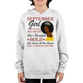 Womens September Girl She Slays She Prays Beautiful Birthday V2 Youth Hoodie - Thegiftio UK