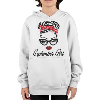 Womens September Girl Wink Eye Woman Face Born On Autumn Birthday Youth Hoodie - Thegiftio UK