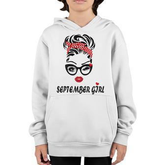 Womens September Girl Wink Eye Woman Face Was Born In September V4 Youth Hoodie - Thegiftio UK