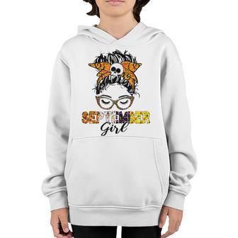 Womens September Girl Woman Face Wink Eyes Halloween Skull Pumpkin V2 Youth Hoodie - Thegiftio