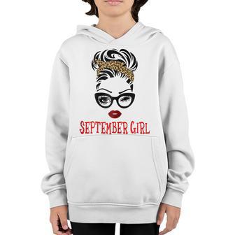 Womens September Girl Woman Face Wink Eyes Leopard Bandana Birthday Youth Hoodie - Thegiftio UK