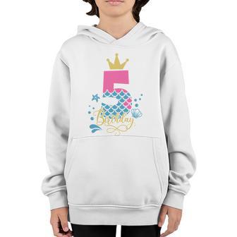 5Th Birthday Mermaid Gift For Birthday Five Birthday Girl Graphic Design Printed Casual Daily Basic Youth Hoodie - Thegiftio UK