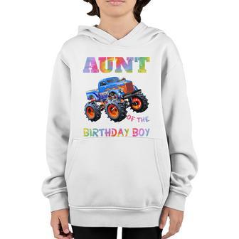 Aunt Of The Birthday Boy Gift Monster Truck Boys Party Tie Dye Gift Youth Hoodie - Thegiftio UK
