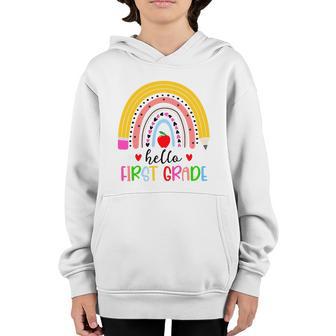 Back To School Hello First Grade Teacher Rainbow Teachers Graphic Design Printed Casual Daily Basic Youth Hoodie - Thegiftio UK