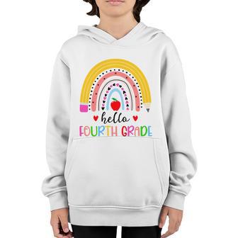 Back To School Hello Fourth Grade Teacher Rainbow Teachers Graphic Design Printed Casual Daily Basic Youth Hoodie - Thegiftio UK