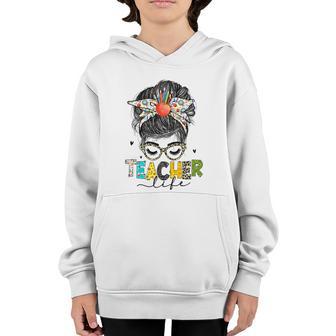 Back To School Teacher Life Messy Bun Teacher Motivational Graphic Design Printed Casual Daily Basic Youth Hoodie - Thegiftio UK