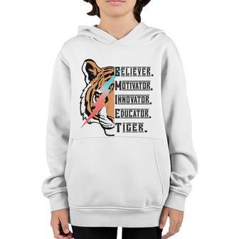 Believer Motivator Innovator Educator Teacher Tiger Back To School Graphic Design Printed Casual Daily Basic Youth Hoodie - Thegiftio UK