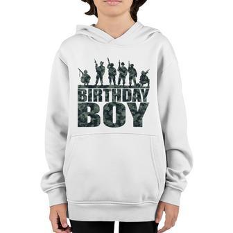 Birthday Boy Army Party Military Party Supplies Camo Green Youth Hoodie - Thegiftio UK