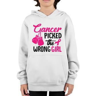 Cancer Picked The Wrong Girl Breast Cancer Awareness Youth Hoodie - Thegiftio UK