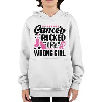 Cancer Picked The Wrong Girl Breast Cancer V2 Youth Hoodie - Thegiftio UK