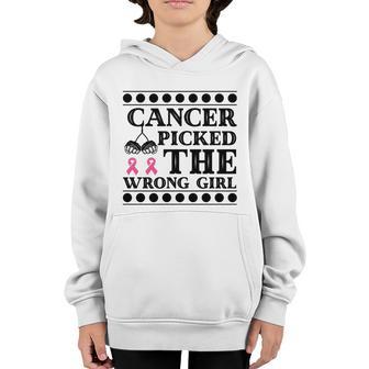 Cancer Picked The Wrong Girl Pink Ribbon Breast Cancer V2 Youth Hoodie - Thegiftio UK