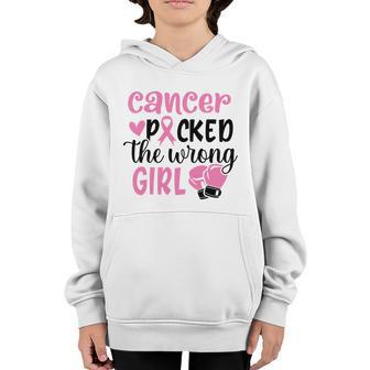 Cancer Picked The Wrong Girl Pink Ribbon Breast Cancer V3 Youth Hoodie - Thegiftio UK