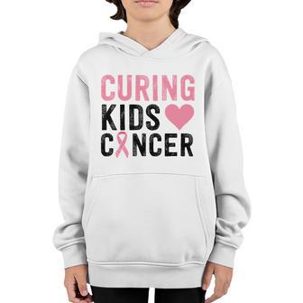 Curing Kids Cancer Heart Pink Ribbon Breast Cancer Graphic Design Printed Casual Daily Basic Youth Hoodie - Thegiftio UK