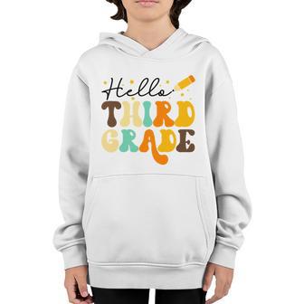Groovy Hello Third Grade Vibes Retro Teachers Back To School Graphic Design Printed Casual Daily Basic Youth Hoodie - Thegiftio UK
