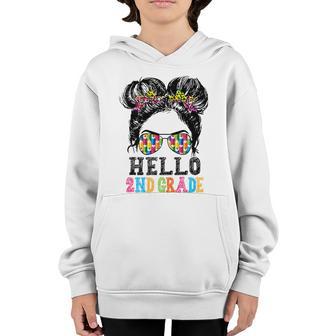 Hello 2Nd Grade Cute Messy Bun Girls Kid Back To School 2022 Funny Gift Youth Hoodie - Thegiftio UK