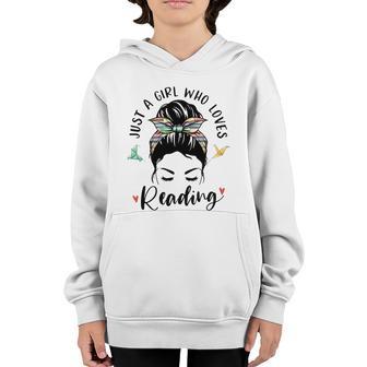 Just A Girl Who Loves Reading Hair Bun Funny Gift For Book Lover Gift Graphic Design Printed Casual Daily Basic Youth Hoodie - Thegiftio UK