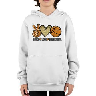 Peace Love Basketball Heart Ball Sports Team Game Player Youth Hoodie - Monsterry
