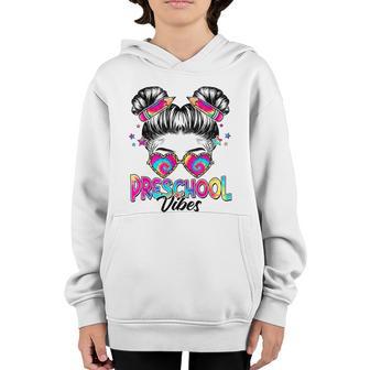 Preschool Vibes Messy Hair Bun Girl Back To School First Day Graphic Design Printed Casual Daily Basic Youth Hoodie - Thegiftio UK