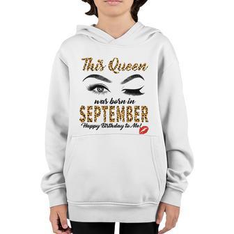 This Queen Was Born In September Leopard Happy Birthday Girl Graphic Design Printed Casual Daily Basic Youth Hoodie - Thegiftio UK