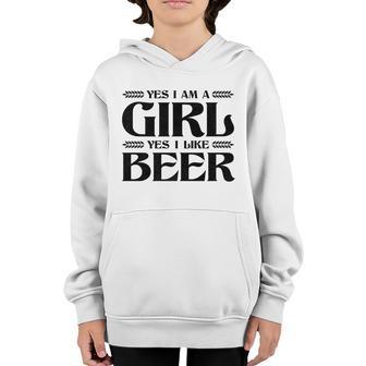 Yes I Am A Girl Yes I Like Beer Funny Youth Hoodie - Thegiftio UK
