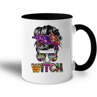 100 That Witch Halloween Costume Messy Bun Skull Witch Girl Accent Mug - Seseable
