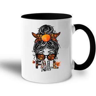 Fall Vibes Messy Bun Women Sunglasses Funny Fall Gifts  Accent Mug