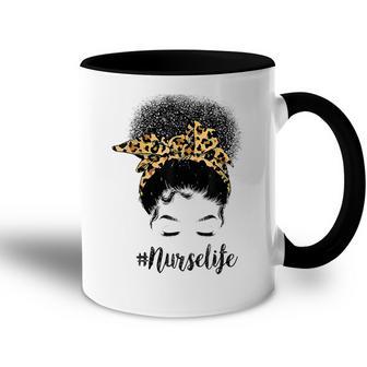 Afro Nurse Life Messy Bun Leopard Funny Black Nurse Accent Mug - Thegiftio UK