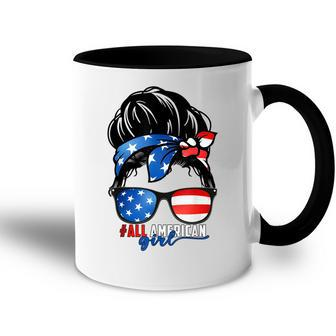 All American Girl 4Th Of July Daughter Messy Bun Usa Accent Mug - Seseable