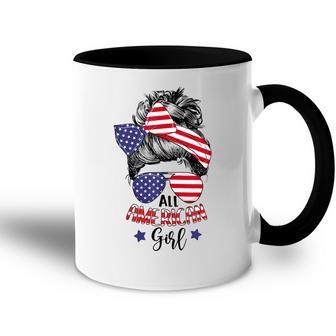 All American Girl Messy Bun Women Patriotic 4Th Of July Usa Accent Mug - Seseable