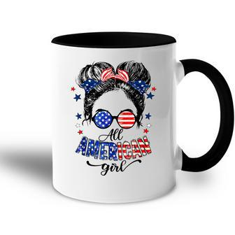 All American Girls 4Th Of July Daughter Messy Bun Usa V4 Accent Mug - Seseable