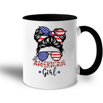 All American Girls 4Th Of July Daughter Messy Bun Usa V5 Accent Mug - Seseable