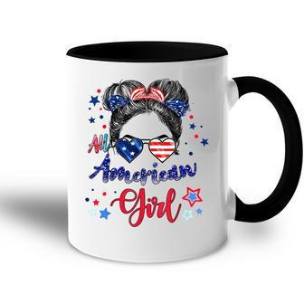 All American Girls 4Th Of July Daughter Messy Bun Usa V7 Accent Mug - Seseable