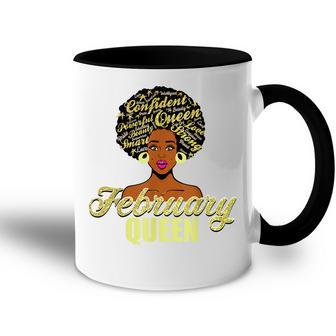 Black African American Melanin Afro Queen February Birthday Accent Mug - Seseable