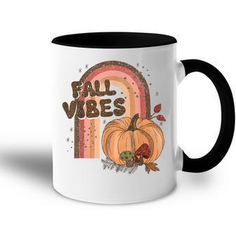 Fall Vibes Retro Rainbow Fall Autumn Pumpkin Hippie  Accent Mug