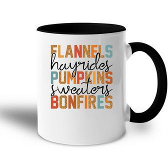 Flannels Hayrides Pumpkins Sweaters Bonfires Fall Retro Accent Mug - Seseable