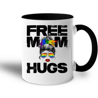 Free Mom Hugs Messy Bun Rainbow Flag Gay Lgbt Pride Equality Accent Mug - Thegiftio UK