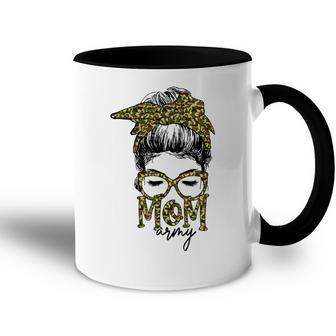 Funny Army Mom Messy Bun Hair Glasses V2 Accent Mug - Seseable