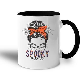 Funny Halloween Spooky Mom Messy Bun Skull Mama Costume Accent Mug - Seseable