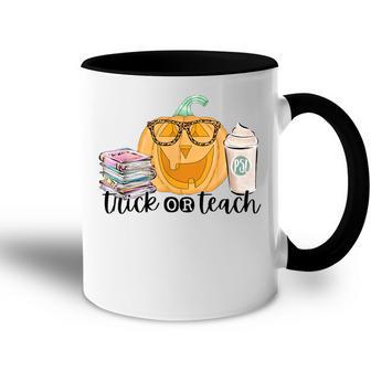 Funny Trick Or Teach Cute Pumpkin Halloween Teacher Accent Mug - Thegiftio
