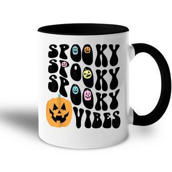 Groovy Spooky Vibes Scary Pumpkin Face Funny Halloween Accent Mug - Seseable
