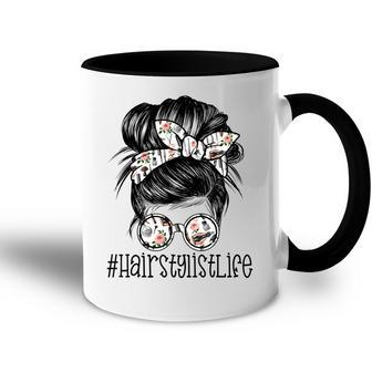 Hair Stylist Life Mom Messy Bun Mothers Day Accent Mug - Thegiftio UK