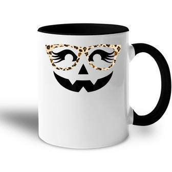 Halloween Jack O Lantern Face Pumpkin Leopard Glasses Decor Accent Mug - Seseable