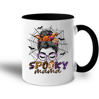 Halloween Spooky Mama Costume Messy Bun Spider Web For Mom Accent Mug - Seseable