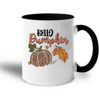 Hello Pumpkin Leopard Plaid Autumn Leaves Fall Accent Mug - Seseable