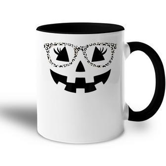 Jack O Lantern Face Pumpkin Halloween Leopard Print Glasses Accent Mug - Seseable